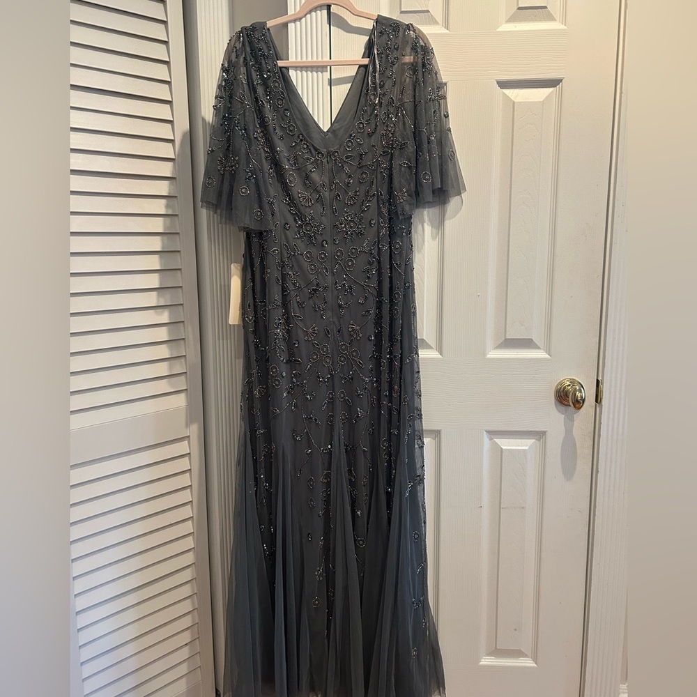 NEW Adrianna Papell Gray Scoop Back Beaded Gown - Picture 6 of 7
